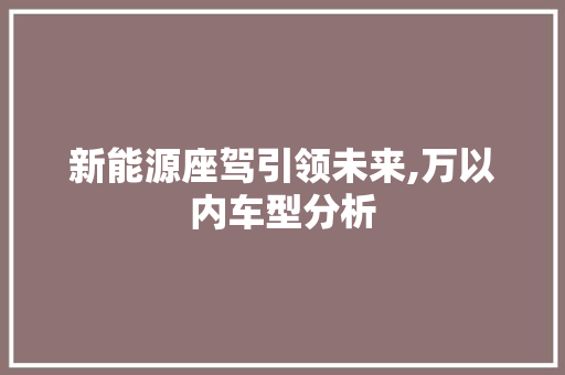 新能源座驾引领未来,万以内车型分析