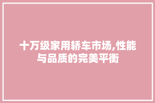 十万级家用轿车市场,性能与品质的完美平衡