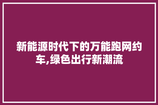 新能源时代下的万能跑网约车,绿色出行新潮流