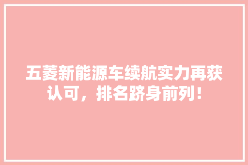 五菱新能源车续航实力再获认可，排名跻身前列！