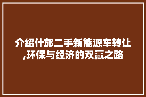 介绍什邡二手新能源车转让,环保与经济的双赢之路