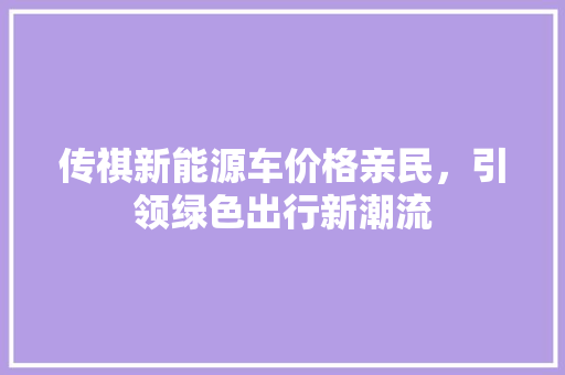 传祺新能源车价格亲民，引领绿色出行新潮流