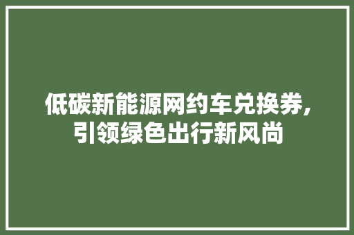 低碳新能源网约车兑换券,引领绿色出行新风尚