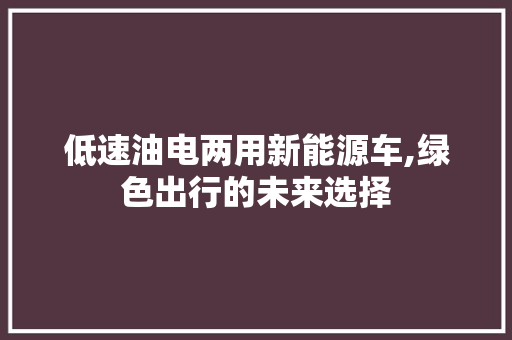 低速油电两用新能源车,绿色出行的未来选择