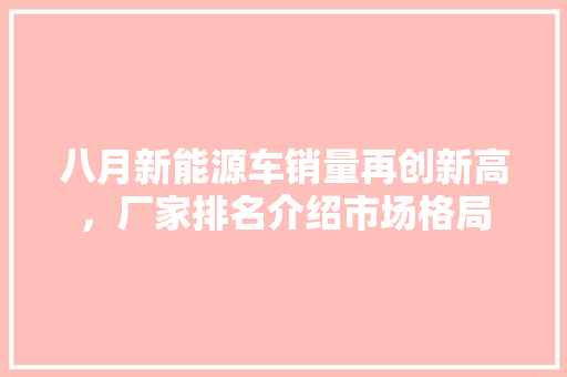 八月新能源车销量再创新高，厂家排名介绍市场格局