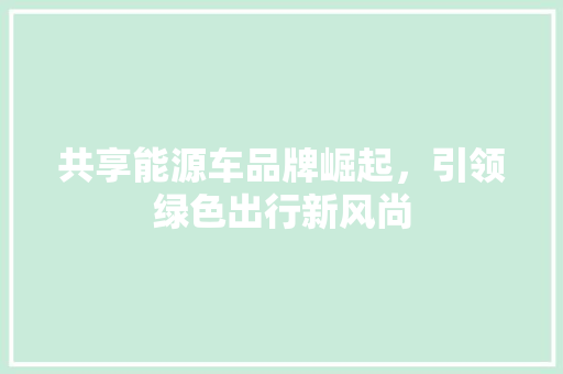 共享能源车品牌崛起，引领绿色出行新风尚