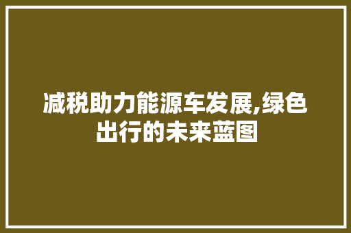 减税助力能源车发展,绿色出行的未来蓝图