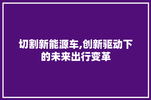 切割新能源车,创新驱动下的未来出行变革