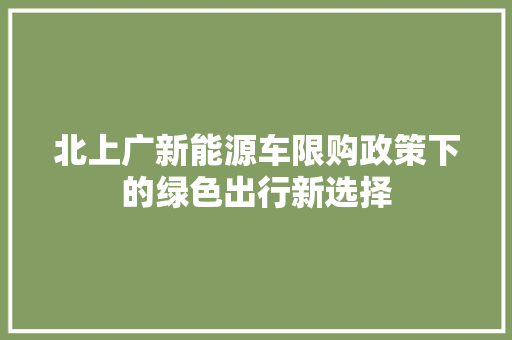 北上广新能源车限购政策下的绿色出行新选择