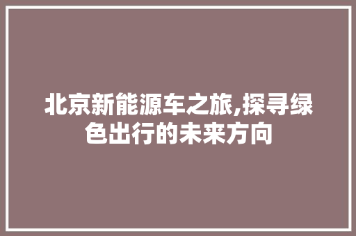 北京新能源车之旅,探寻绿色出行的未来方向