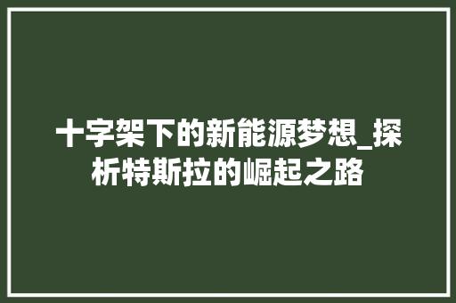十字架下的新能源梦想_探析特斯拉的崛起之路