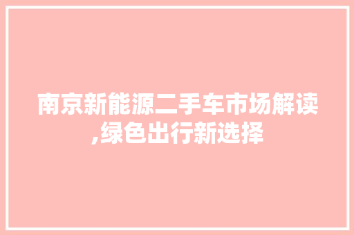 南京新能源二手车市场解读,绿色出行新选择
