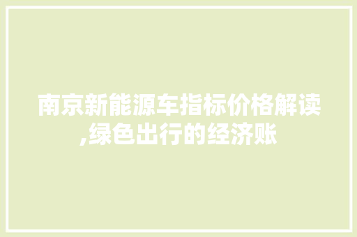 南京新能源车指标价格解读,绿色出行的经济账