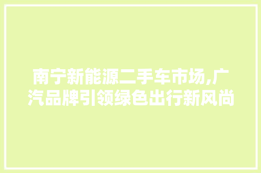 南宁新能源二手车市场,广汽品牌引领绿色出行新风尚