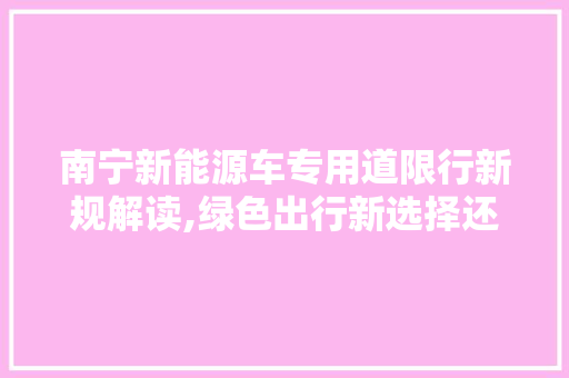 南宁新能源车专用道限行新规解读,绿色出行新选择还是限制