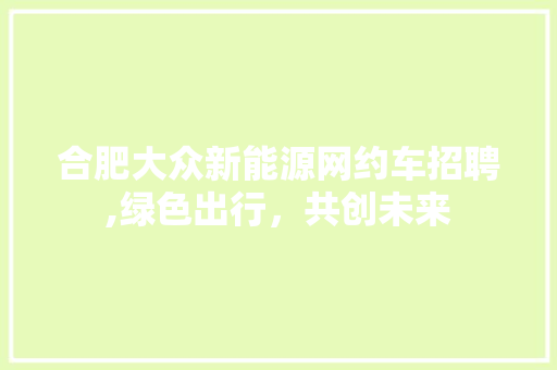 合肥大众新能源网约车招聘,绿色出行，共创未来
