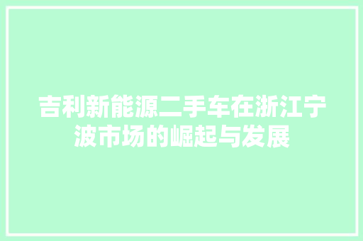 吉利新能源二手车在浙江宁波市场的崛起与发展