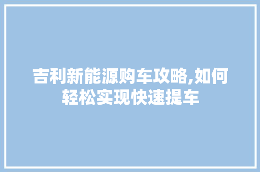 吉利新能源购车攻略,如何轻松实现快速提车