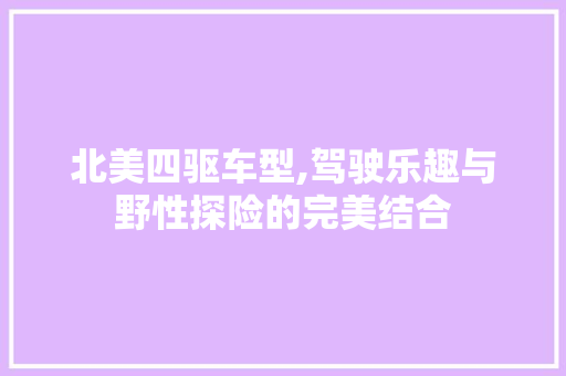 北美四驱车型,驾驶乐趣与野性探险的完美结合