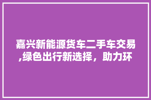 嘉兴新能源货车二手车交易,绿色出行新选择，助力环保事业