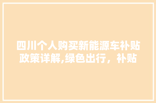 四川个人购买新能源车补贴政策详解,绿色出行，补贴助力