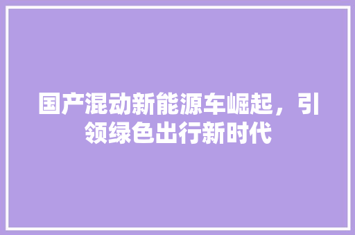 国产混动新能源车崛起，引领绿色出行新时代