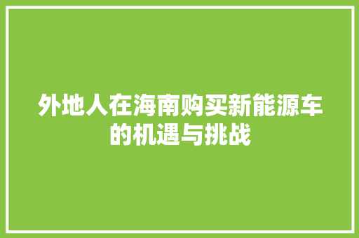 外地人在海南购买新能源车的机遇与挑战