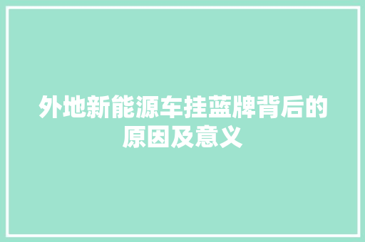 外地新能源车挂蓝牌背后的原因及意义