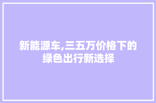 新能源车,三五万价格下的绿色出行新选择