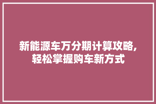 新能源车万分期计算攻略,轻松掌握购车新方式