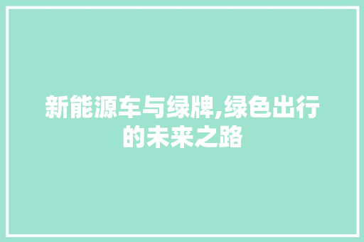 新能源车与绿牌,绿色出行的未来之路