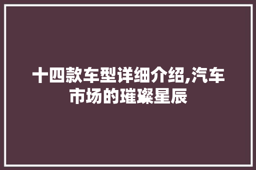 十四款车型详细介绍,汽车市场的璀璨星辰