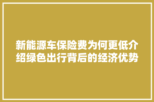 新能源车保险费为何更低介绍绿色出行背后的经济优势