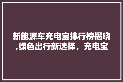 新能源车充电宝排行榜揭晓,绿色出行新选择，充电宝引领行业风向标