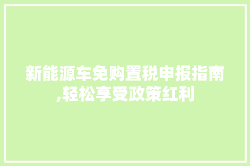新能源车免购置税申报指南,轻松享受政策红利