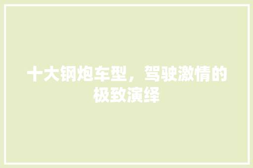 十大钢炮车型，驾驶激情的极致演绎