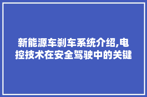 新能源车刹车系统介绍,电控技术在安全驾驶中的关键作用