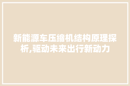 新能源车压缩机结构原理探析,驱动未来出行新动力