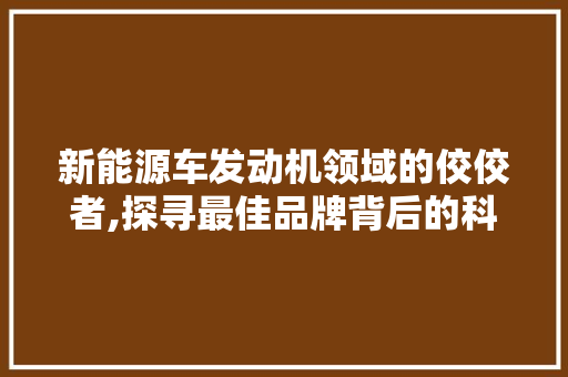 新能源车发动机领域的佼佼者,探寻最佳品牌背后的科技力量