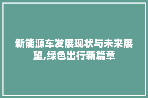 新能源车发展现状与未来展望,绿色出行新篇章