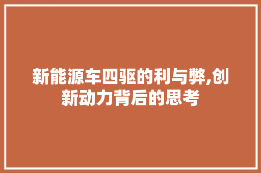 新能源车四驱的利与弊,创新动力背后的思考