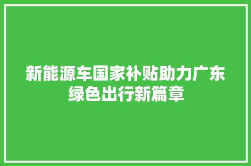 新能源车国家补贴助力广东绿色出行新篇章