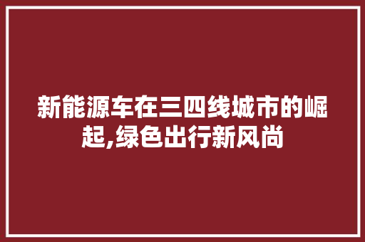 新能源车在三四线城市的崛起,绿色出行新风尚