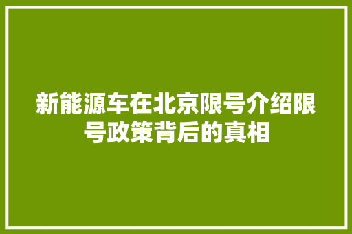 新能源车在北京限号介绍限号政策背后的真相