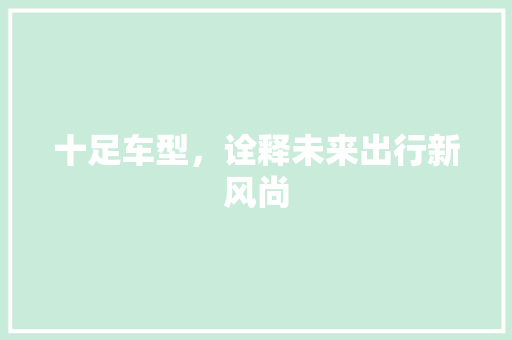 十足车型，诠释未来出行新风尚