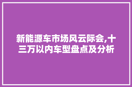 新能源车市场风云际会,十三万以内车型盘点及分析