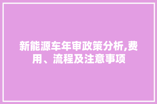 新能源车年审政策分析,费用、流程及注意事项