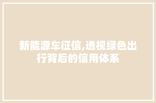 新能源车征信,透视绿色出行背后的信用体系