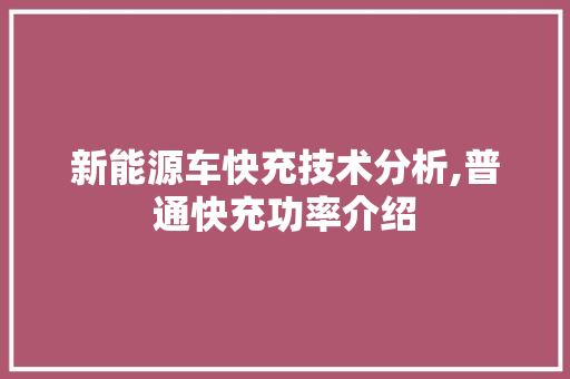 新能源车快充技术分析,普通快充功率介绍