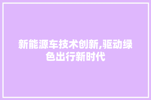 新能源车技术创新,驱动绿色出行新时代